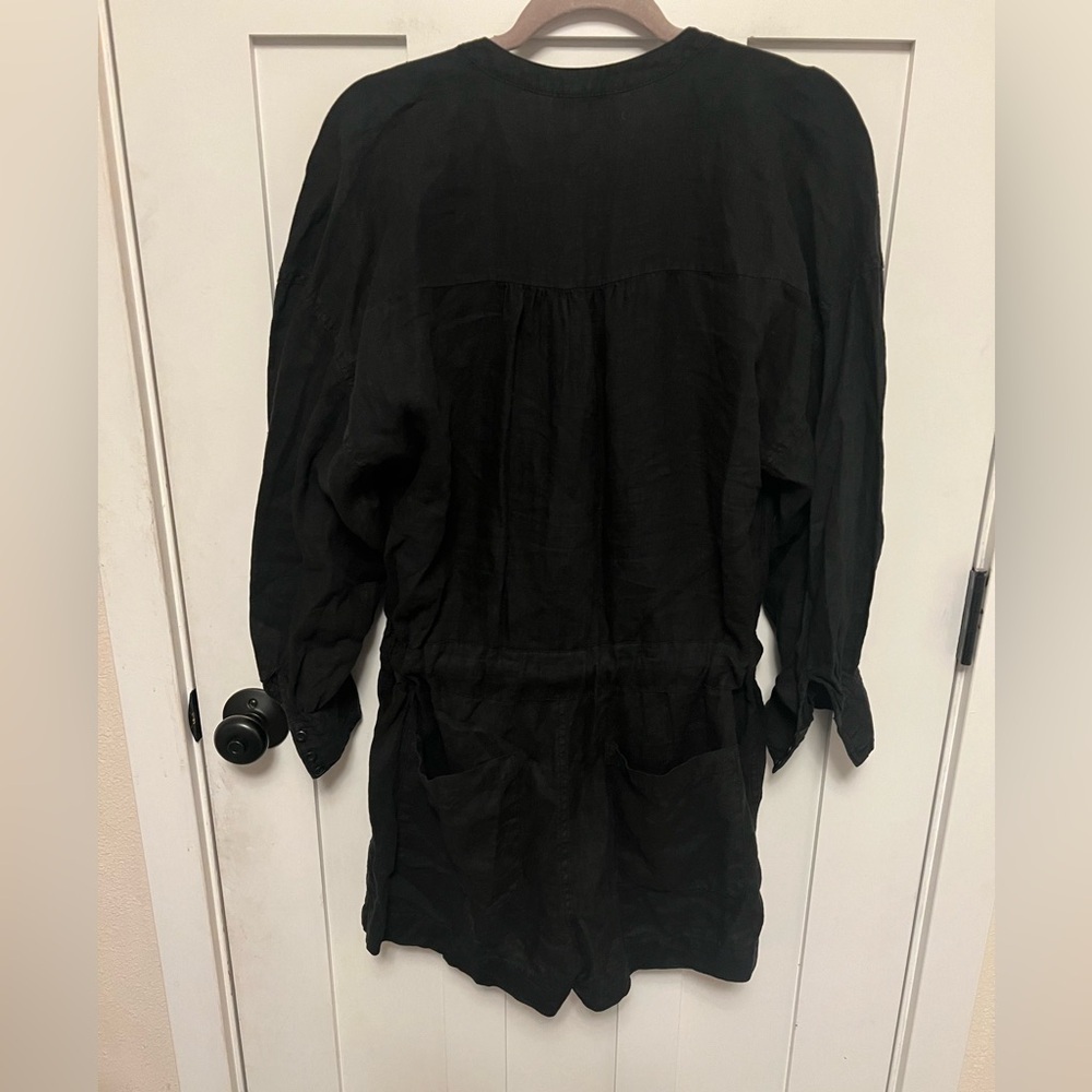 JOIE Bosworth Black 100% Linen Romper Long Sleeve Size Large L - Picture 3 of 7